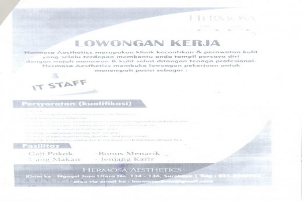 LOWONGAN STAFF IT HERMOSA AESTHETICS